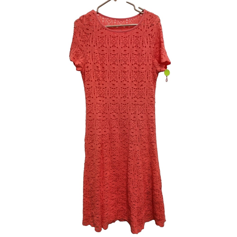RN Studio By Ronni Nicole Midi Dress Womens Sz 14 Coral Lace Short Sleeve Party